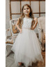 Ivory Lace Tulle Handkerchief Hem Flower Girl Dress